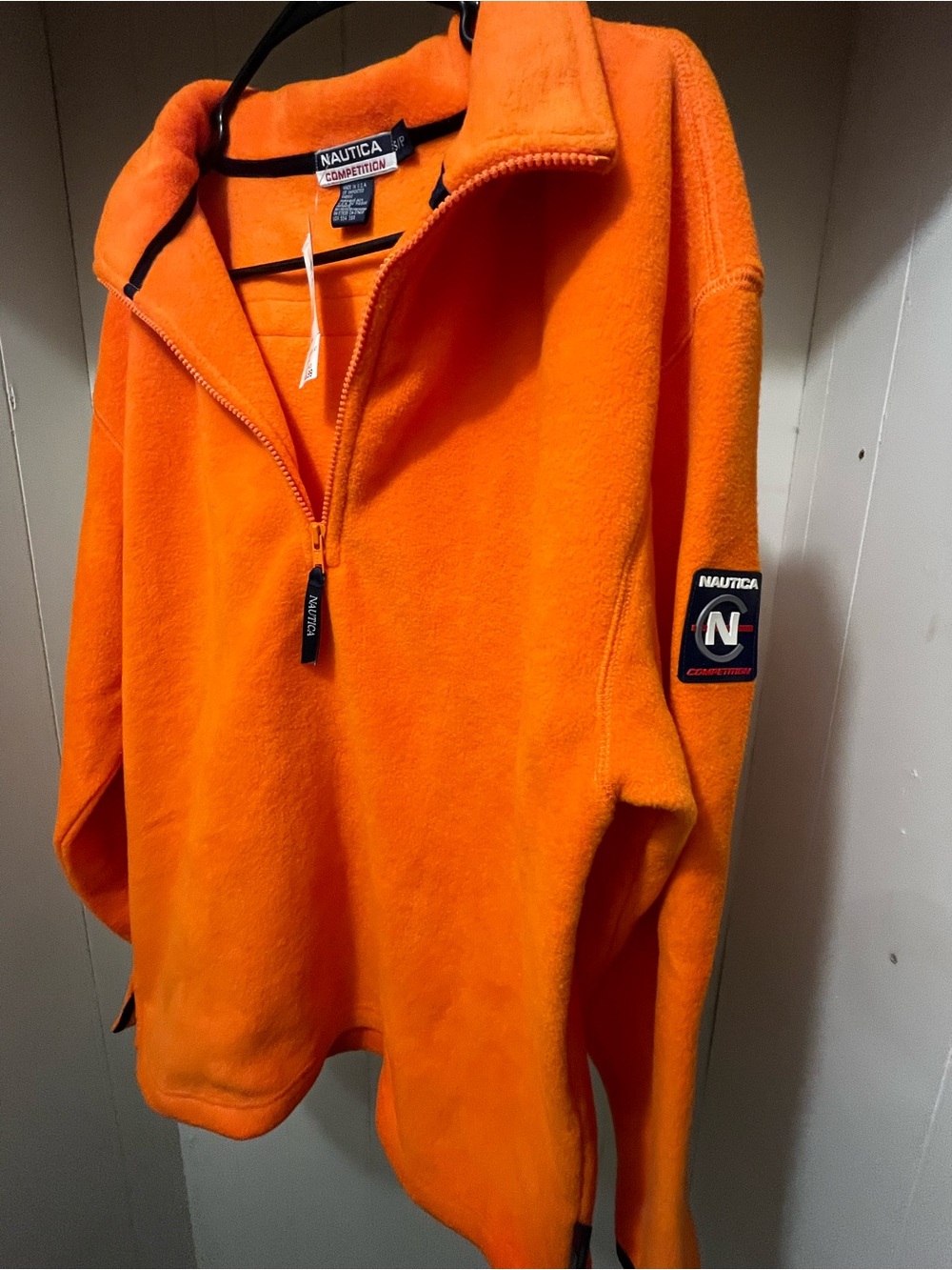 Nautica Men's Bright Orange Quarter-Zip Fleece Pullover